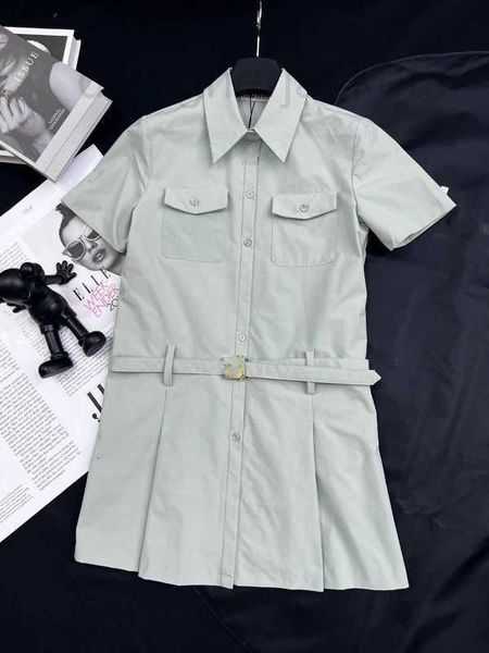 

basic & casual dresses designer summer new sweet, gentle playful age reducing letter metal buckle belt shirt dress l7z6, Black;gray