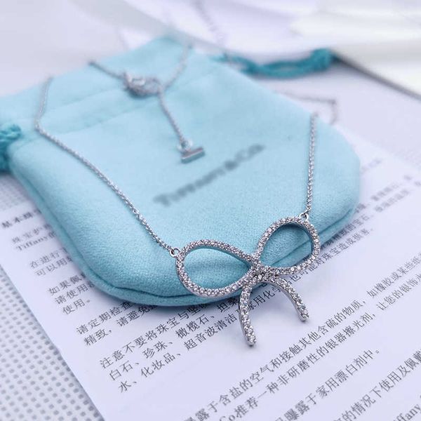 

designer's tiffay full diamond pendant s925 sterling silver bow necklace live broadcast sweet clavicle chain female ins cold wind