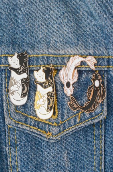 

yin yang pins collection yinyang cat and fish brooches badges enamel pins japanese fish jewelry denim jacket canvas bag pin mixab8999814, Gray