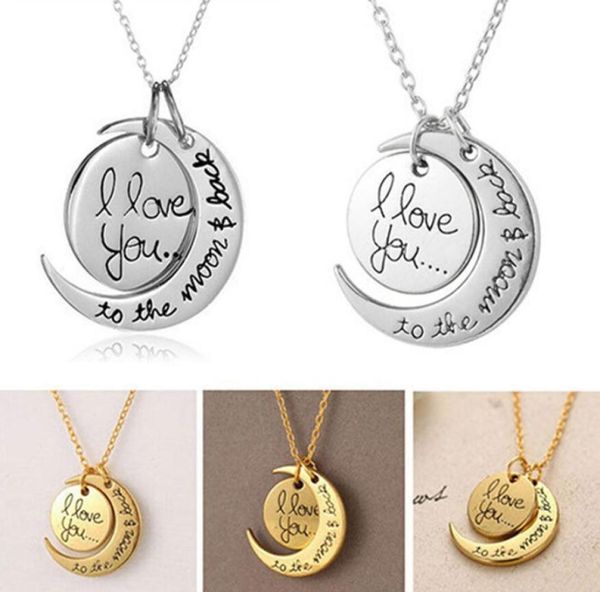 

moon necklace i love you to the moon and back for mom sister family pendant necklaces link chain2908623, Silver