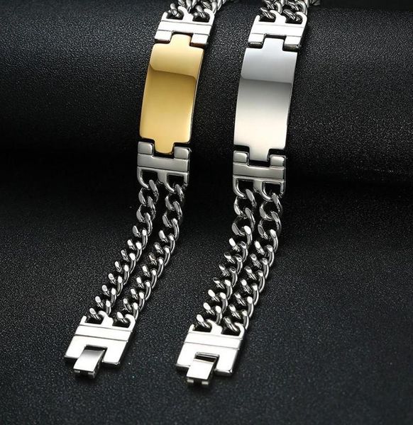 

link chain chunky mens id bracelets stainless steel wrist pulsera masculina 866quot9031784, Black