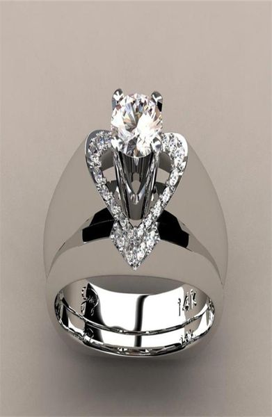 

fashion 925 sterling silver diamond ring bridal engagement wedding jewelry set for women heart shaped ring size 5 125658543