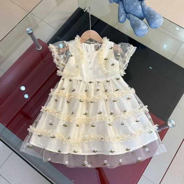 

clothing sets girls' dress summer sweet temperament flying sleeve mesh children's princess fresh style advanced, White