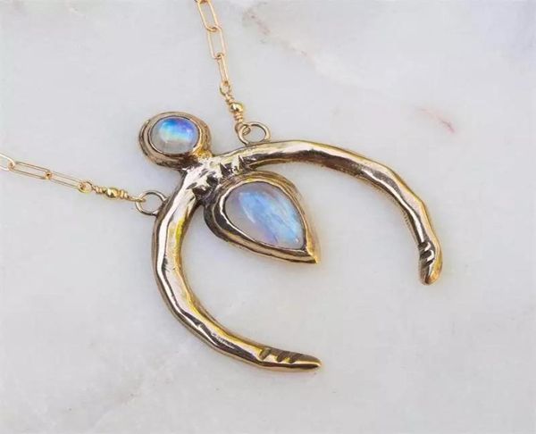 

pendant necklaces creative vintage moonstone chain nacklaces for women charm gold color crescent pendent necklace female jewelry g8258676, Silver