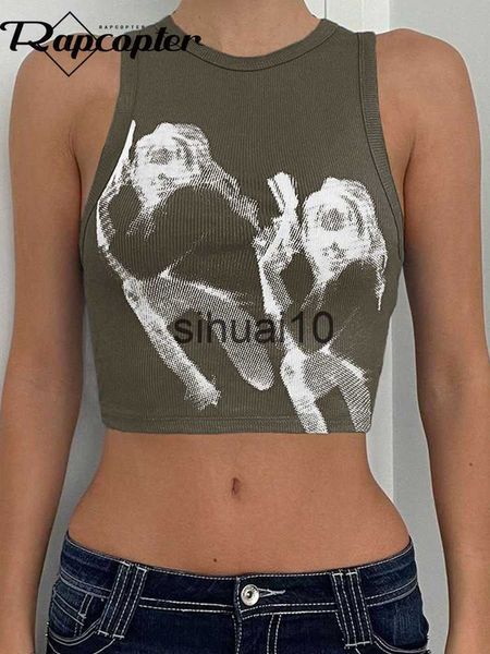 

women's t-shirt rapcopter y2k printed tank grunge sleeveless o neck camisole women vintage streetwear sporty basic sweats harajuku mini, White