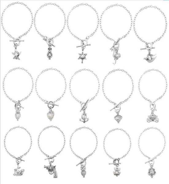 

natural oyster pearl charm bracelet dolphin owl conch cage locket pendant bracelets silver hand chain jewelry mix 15 styles5260812, Golden;silver