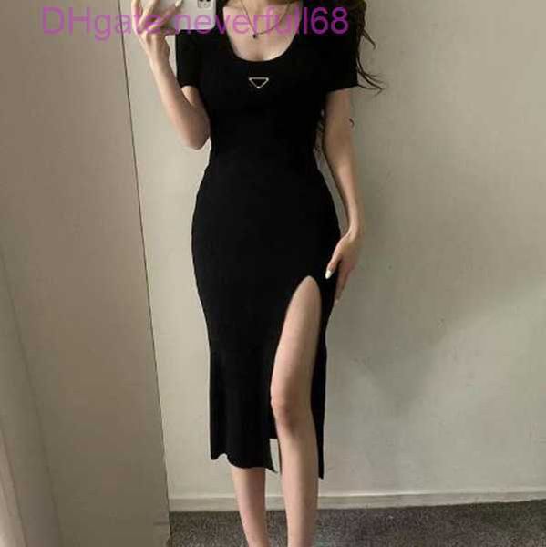

dresses woman clothing casual short sleeve summer womens dress slit skirt outwear slim style with budge designer lady a003, Black;gray