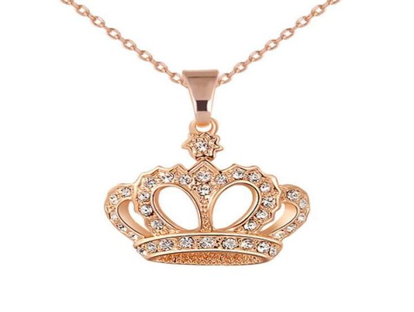 

fashion gold plated crystal crown pendant necklace rhinestone crown wedding jewelry bride women girls chain necklaces1384041, Silver