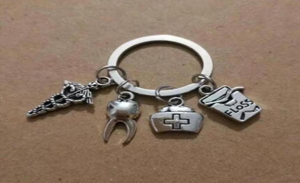 

dental dentist keychain nurse cap toothfloss keychain for keys car bag charm key ring handbag couple key chains jewelry 7575492897, Slivery;golden
