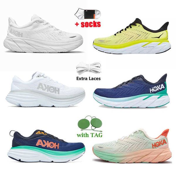 

hoka one bondi 8 running shoes triple black and white training shoe designer x2 clifton shock absorbing sports shoes men's and women&#0