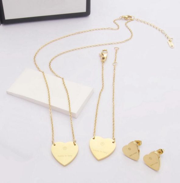 

europe america fashion designer jewelry sets lady women titanium steel engraved g initials heart charm 18k gold plated necklace br4016045, Black