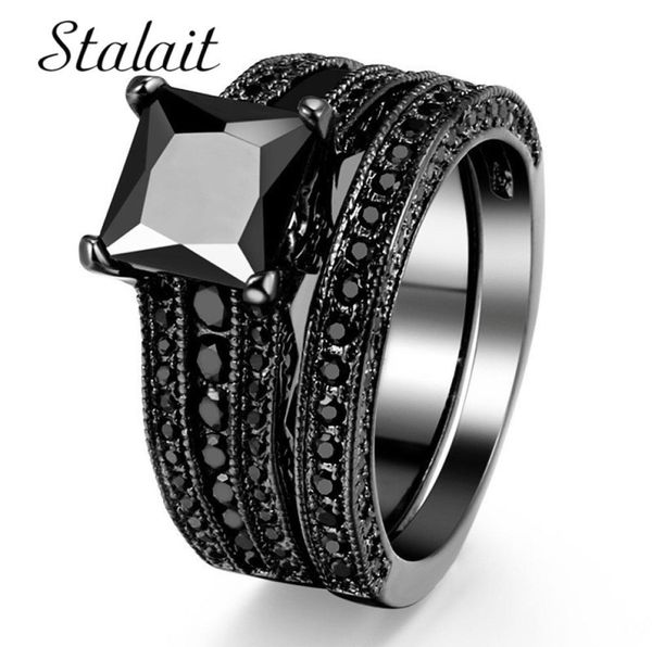 

fashion big square zircon ring set vintage black couple ring titanium jewelry wedding rings for women birthday gifts7249950, Silver