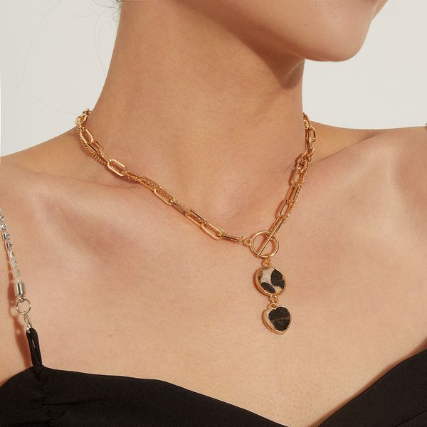 

pendant necklace temperament leopard print love disc necklace personality trend bamboo metal chain designer jewlery personality necklace tre, Silver