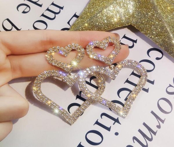 

double love earrings with rhinestones heart dangle s925 silver needle ear dropfor women and girls fashion jewelry9374392