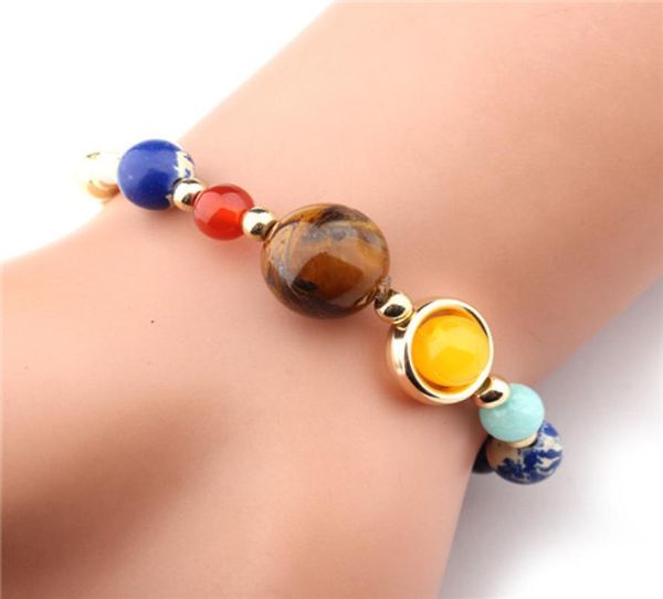 

universe galaxy the eight planets in the solar system guardian star natural stone beads bracelet bangle for women men gift ps1209016413, Golden;silver