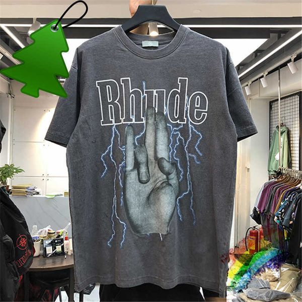 

rhude t shirt men women washed do old streetwear t-shirts summer style high-quality tees, White;black