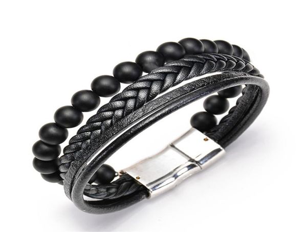 

natural stone leather bracelet magnetic buckle lava rock stone tiger eye luxury designer jewelry women bracelet mens yoga bracelet9599237, Black