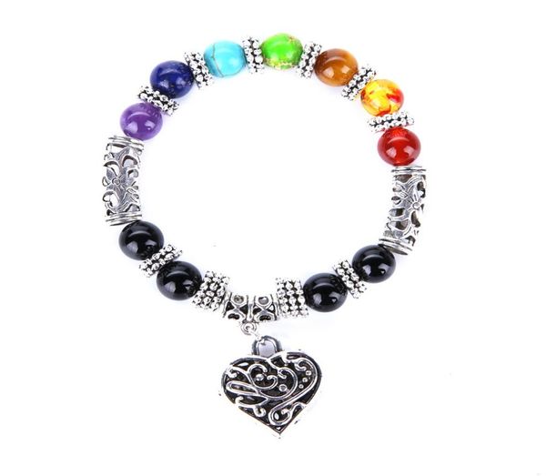 

7 chakra bracelet healing heart charm bracelets wrist mala beads stone yoga bracelet chakra jewelry mens womens6229948, Black