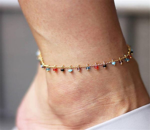 

colorful rice beads foot bracelet simple fashion anklets mixed color tassel pendant gold anklet boho jewelry7582606, Red;blue