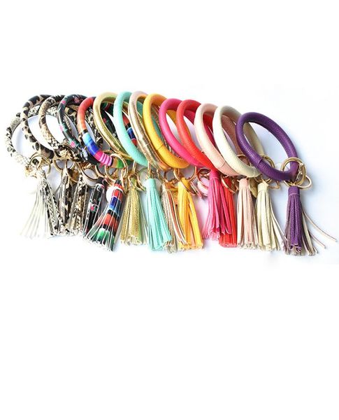 

key ring bracelets wristlet keychain bangle keyrings large circle leather tassel bracelet holder for women car keychains kimterq17846266, Slivery;golden