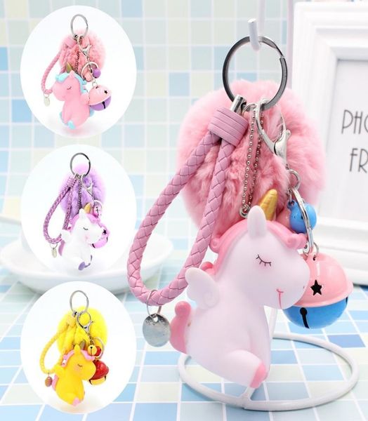 

fur ball key ring keychain fashion pvc unicorn decompression toys keyrings for women car keys holder pompom bag charm pendant key 8745787, Slivery;golden