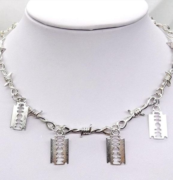 

12pcs small wire brambles iron choker necklace women hiphop gothic punk blade barbed wire little thorns chain choker gifts4557633, Silver