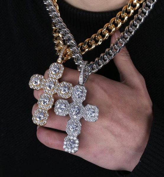 

new zircon 92mm high and super large cross solid pendant retro hip hop big button necklace jewelry5495145, Silver