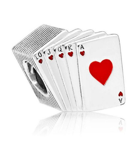 

original 925 sterling silver charm red enamel displaying royal flush playing cards bead fit bracelet necklace jewelry6327261, Black