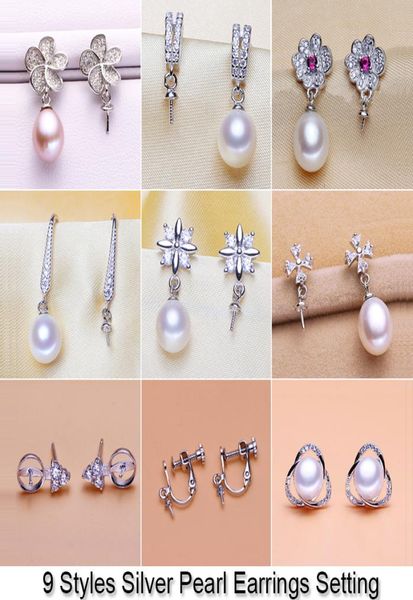 

shiny pearl earring setting zircon silver earrings setting pearl stud earring mounting earring blank diy jewelry diy gift 18pcs4511637, Slivery;crystal