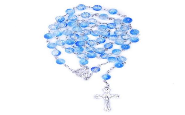 

glass rosary necklace long religious cross pendant necklace07054248, Silver