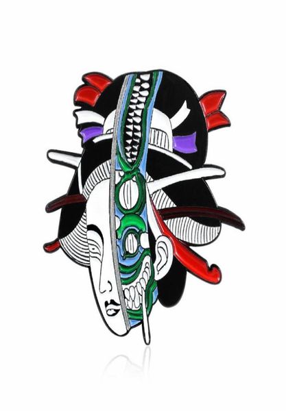 

new horror women geisha skeleton mask badge japanese geisha woman brooch retro enamel pins japan ethnic jewelry accessories9645186, Gray