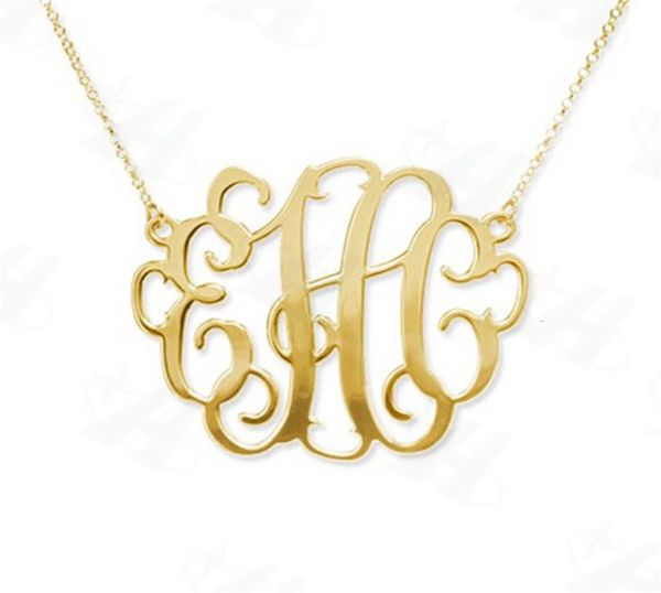 

custom monogram necklace fashion bold statement initial letter pendant necklace goldcolor necklace for womencolares femininos v6299985, Silver