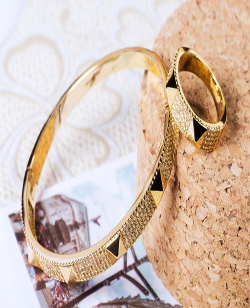 

donia jewelry european and american fashion exaggeration classic geometry micro inlaid zirconia bracelet ring set women039s bra8114065, Black