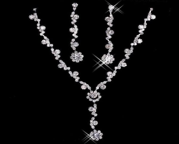 

bridal charming alloy plated rhinestones crystal jewelry set necklace earrings for wedding bride bridesmaid prom party 1552259, White