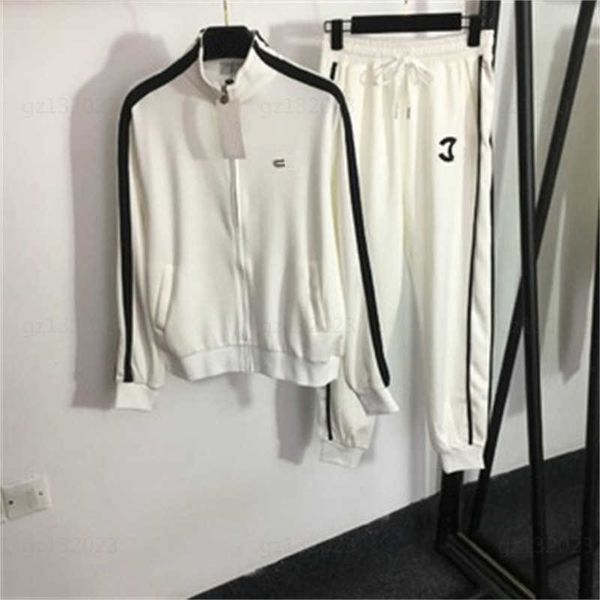 

classic football tracksuit 2 piece set women stand collar long sleeve zipper jacket xiaoxiang logo elastic waist casual pants tracksuits for, White
