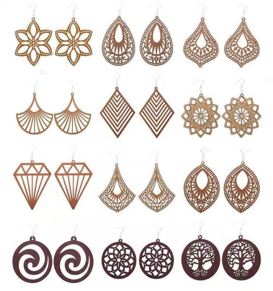 

fashion designer geometric wood charm earrings for women trendy natural wooden statement earrings handmade african jewelry wholesa6693705, Golden