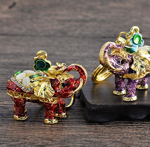 

creative elephant keychain threedimensional girls bag pendant rhinestone elephant car key chain holder keyring gifts1592544, Silver
