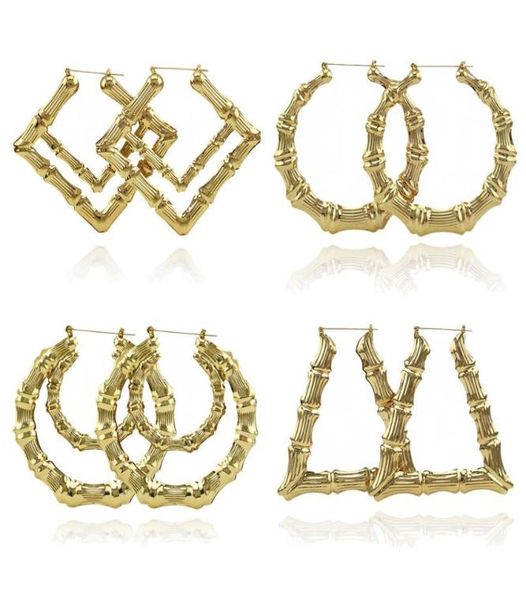 

2019 2020 fashion jewelry multiple shapes ethnic large vintage gold plated bamboo hoop earrings for women 9 modes choice9360351, Golden;silver