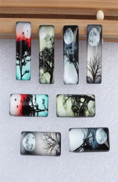 

10x25mm random mixed moon tree night rectangle glass cabochon dome flatback po tray blank diy making accessories 10pcs1163739, Blue;slivery