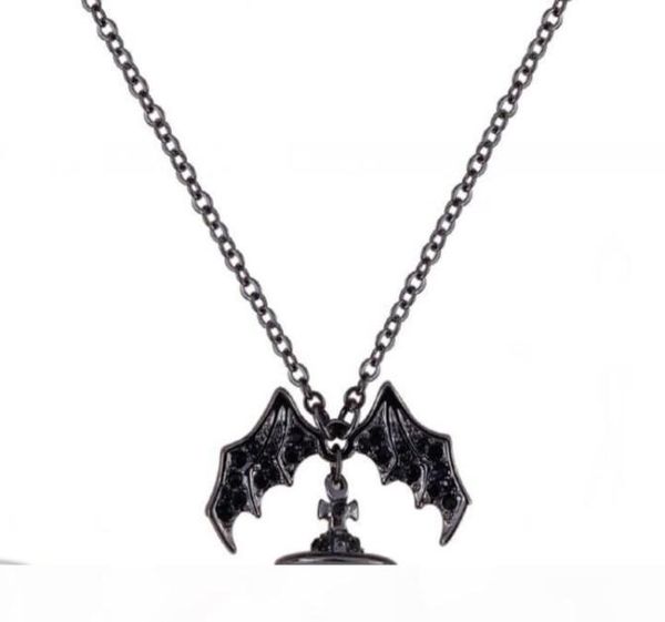 

queen mother demon evil titanium black wings diamond saturn necklace super cool punk bat silver chains jewelry mala beads necklace2681489