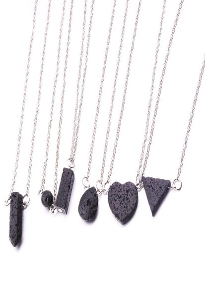 

goldsilver color trilateraldrop black lava necklace stone beads aromatherapy essential oil perfume diffuser pendant necklace jew9364377, Silver