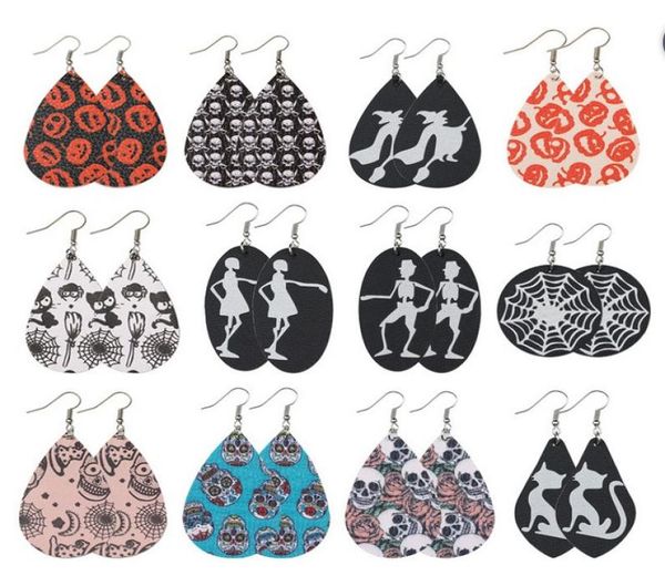 

halloween earrings double side skull pattern faux leather teardrop dangle earrings for girlsladies4809412, Silver
