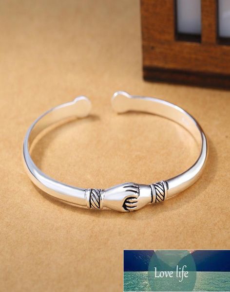 

925 sterling silver handshake cuff bracelet bangle for women fashion thai silver jewelry adjustable sb4548202820, Golden;silver