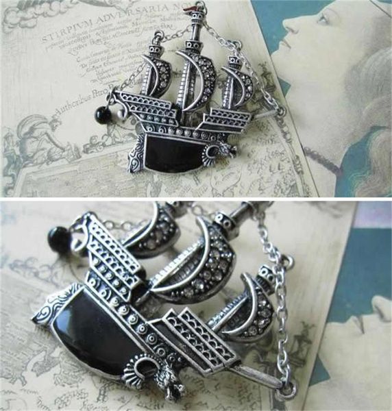

punk vintage cute brooch pin fashion silver plated alloy sailing boat ship pirate vessel dragon brooch pin crystal gifts5539748, Gray