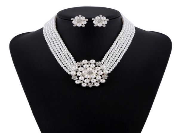 

in stock full pearls bridal jewelry set necklace crystals stud earrings wedding jewelry sets for bride bridesmaids party accessori4761119, White