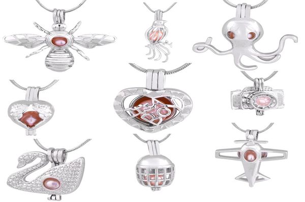 

mix style pearl pendant cage pendant airplanewings heartheart swanlove birdbumblebeeboy gift for women 20 pcsl7497660, Silver
