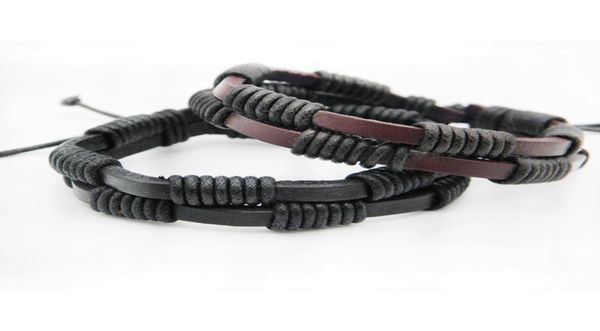 

new trendy men039s leather braided hemp bracelets handmade genuine leather wristband wrap bracelet jewelry gifts st6476490, Black