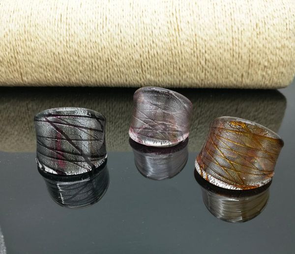 

whole 6pcs mix color lampwork glass murano rings 1719mm band ring random mixed model9111397, Golden;silver