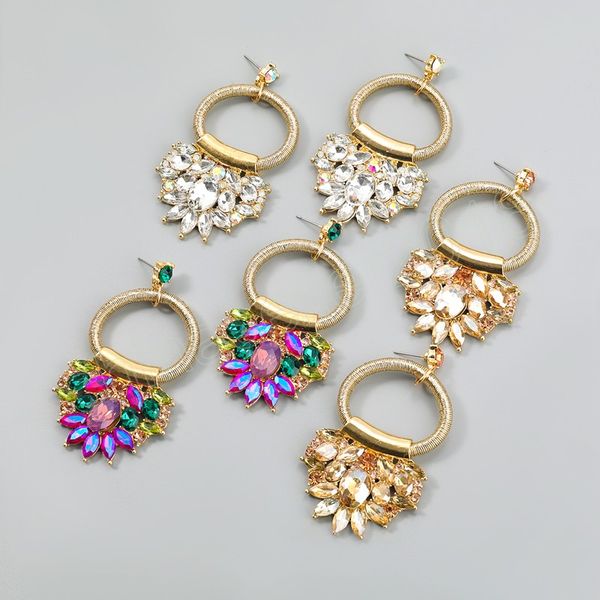 

fashion metal rhinestone acrylic flower earrings women's creative dangle earrings party accessories, Silver