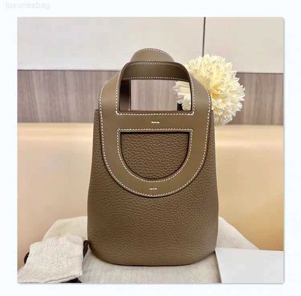 

h bag designer luxury pig nose bucket litchi ribbed head layer cow large capacity vegetable basket handheld genuine leather women's bag